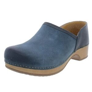Dansko Womens Brenna Burnished Leather Slip on Clogs Charcoal Navy Size 37